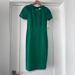 💚 NWT! Green CALVIN KLEIN Puff Sleeve Sheath Dress - Size 2